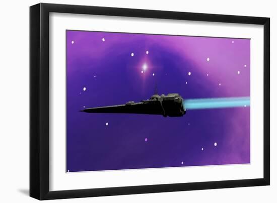 A Spaceship Blazes its Way Through Space with Ion Propulsion-null-Framed Art Print