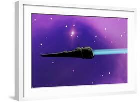 A Spaceship Blazes its Way Through Space with Ion Propulsion-null-Framed Art Print