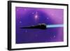 A Spaceship Blazes its Way Through Space with Ion Propulsion-null-Framed Art Print