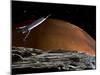 A Spaceship in Orbit over Mars Moon, Phobos, with the Red Planet Mars in the Background-null-Mounted Premium Photographic Print