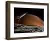 A Spaceship in Orbit over Mars Moon, Phobos, with the Red Planet Mars in the Background-null-Framed Photographic Print