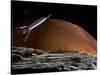 A Spaceship in Orbit over Mars Moon, Phobos, with the Red Planet Mars in the Background-null-Stretched Canvas