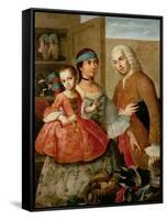 A Spaniard, His Mexican Indian Wife and Child, from a Series on Mixed Race Marriages in Mexico-Miguel Cabrera-Framed Stretched Canvas