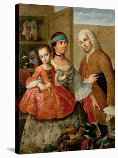 A Spaniard, His Mexican Indian Wife and Child, from a Series on Mixed Race Marriages in Mexico-Miguel Cabrera-Stretched Canvas