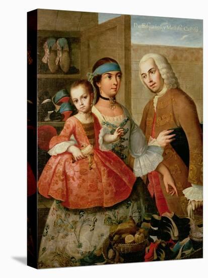 A Spaniard, His Mexican Indian Wife and Child, from a Series on Mixed Race Marriages in Mexico-Miguel Cabrera-Stretched Canvas