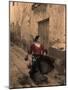 A Spanish Woman Walking Along a Traditional Spanish Street Wearing a Flamenco Style Dress-Steven Boone-Mounted Photographic Print