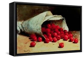 A Spilled Bag of Cherries-Antoine Vollon-Framed Stretched Canvas