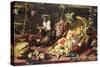 A Spilled Basket of Fruits on a Draped Table with Monkeys-Frans Snyders-Stretched Canvas