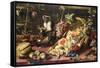 A Spilled Basket of Fruits on a Draped Table with Monkeys-Frans Snyders-Framed Stretched Canvas