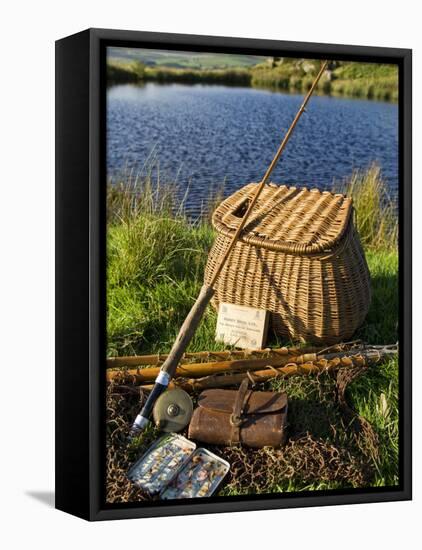 A Split-Cane Fly Rod and Traditional Fly-Fishing Equipment Beside a Trout Lake in North Wales, UK-John Warburton-lee-Framed Stretched Canvas