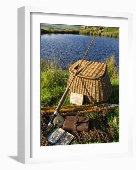 A Split-Cane Fly Rod and Traditional Fly-Fishing Equipment Beside a Trout Lake in North Wales, UK-John Warburton-lee-Framed Photographic Print