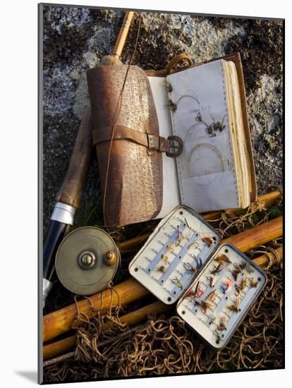 A Split-Cane Fly Rod and Traditional Fly-Fishing Equipment Beside a Trout Lake in North Wales, UK-John Warburton-lee-Mounted Photographic Print
