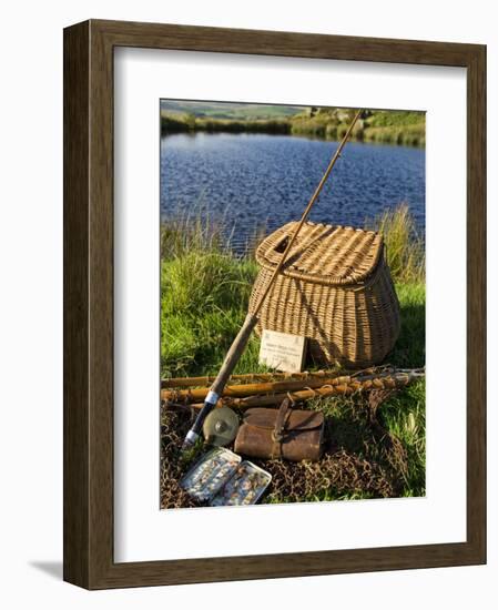 A Split-Cane Fly Rod and Traditional Fly-Fishing Equipment Beside a Trout Lake in North Wales, UK-John Warburton-lee-Framed Photographic Print