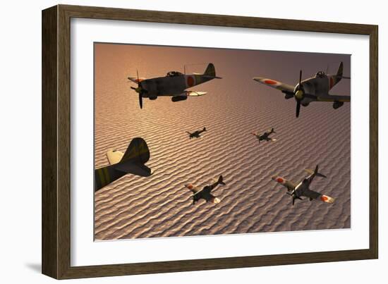 A Squadron of Japanese Nakajima Torpedo Bombers in Flight-null-Framed Art Print
