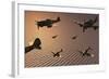 A Squadron of Japanese Nakajima Torpedo Bombers in Flight-null-Framed Art Print