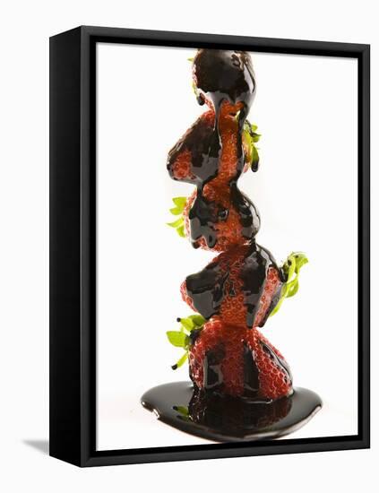 A Stack of Strawberries with Balsamic Sauce-Marco Müller-Framed Stretched Canvas