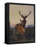 A Stag with Deer in a Wooded Landscape at Sunset-Carl Friedrich Deiker-Framed Stretched Canvas