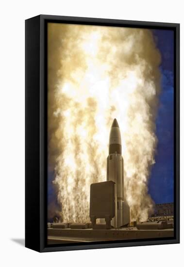 A Standard Missile-3 Is Launched from USS Lake Erie-null-Framed Stretched Canvas