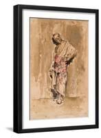 A Standing Moroccan Man, 1877 (W/C & Ink on Paper)-Salvador Sanchez Barbudo-Framed Giclee Print