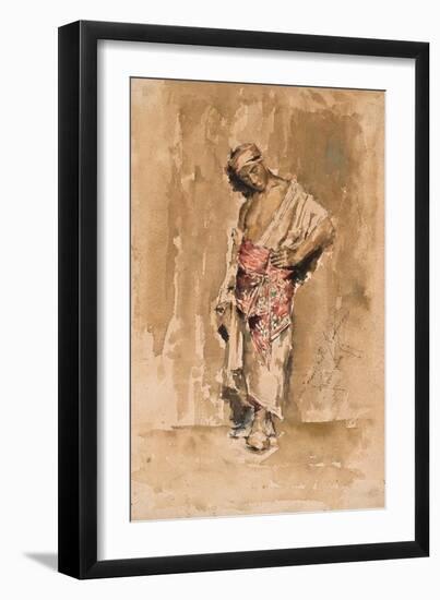 A Standing Moroccan Man, 1877 (W/C & Ink on Paper)-Salvador Sanchez Barbudo-Framed Giclee Print