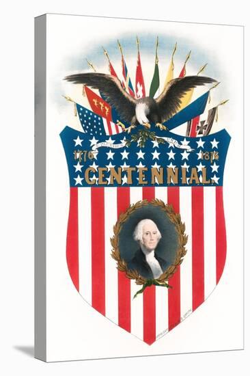 A stars-and-stripes shield with a bust portrait of George Washington.-Vernon Lewis Gallery-Stretched Canvas