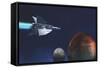 A Starship from Earth Travels to a Red Planet-null-Framed Stretched Canvas