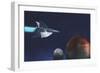 A Starship from Earth Travels to a Red Planet-null-Framed Premium Giclee Print