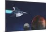 A Starship from Earth Travels to a Red Planet-null-Mounted Premium Giclee Print