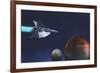 A Starship from Earth Travels to a Red Planet-null-Framed Art Print