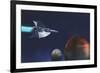 A Starship from Earth Travels to a Red Planet-null-Framed Art Print