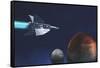 A Starship from Earth Travels to a Red Planet-null-Framed Stretched Canvas