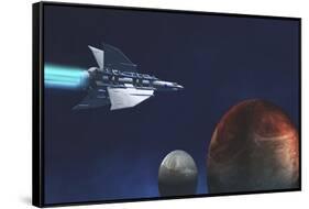 A Starship from Earth Travels to a Red Planet-null-Framed Stretched Canvas