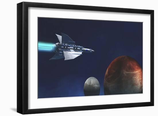 A Starship from Earth Travels to a Red Planet-null-Framed Art Print