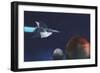 A Starship from Earth Travels to a Red Planet-null-Framed Art Print