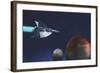 A Starship from Earth Travels to a Red Planet-null-Framed Art Print