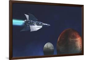 A Starship from Earth Travels to a Red Planet-null-Framed Art Print