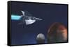 A Starship from Earth Travels to a Red Planet-null-Framed Stretched Canvas