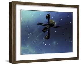 A Starship from Earth with Ion Drive Propulsion Explores the Cosmos-null-Framed Art Print
