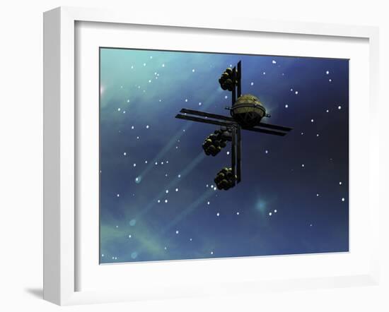 A Starship from Earth with Ion Drive Propulsion Explores the Cosmos-null-Framed Art Print