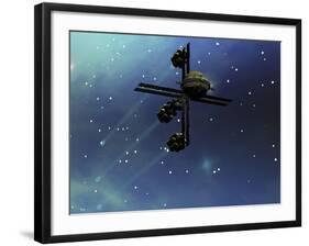 A Starship from Earth with Ion Drive Propulsion Explores the Cosmos-null-Framed Art Print