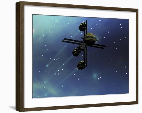 A Starship from Earth with Ion Drive Propulsion Explores the Cosmos-null-Framed Art Print