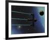 A Starship from Earth with Ion Drive Propulsion Explores the Cosmos-null-Framed Art Print