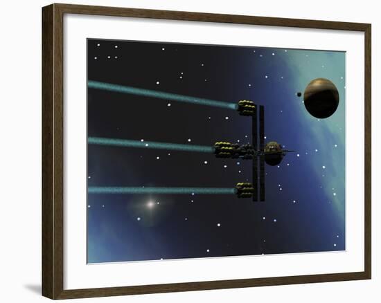 A Starship from Earth with Ion Drive Propulsion Explores the Cosmos-null-Framed Art Print