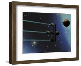 A Starship from Earth with Ion Drive Propulsion Explores the Cosmos-null-Framed Art Print