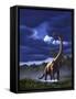 A Startled Brachiosaurus Splashes Through a Swamp Against a Stormy Sky-null-Framed Stretched Canvas