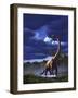 A Startled Brachiosaurus Splashes Through a Swamp Against a Stormy Sky-null-Framed Art Print