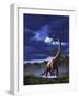 A Startled Brachiosaurus Splashes Through a Swamp Against a Stormy Sky-null-Framed Art Print