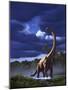 A Startled Brachiosaurus Splashes Through a Swamp Against a Stormy Sky-null-Mounted Art Print
