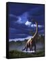 A Startled Brachiosaurus Splashes Through a Swamp Against a Stormy Sky-null-Framed Stretched Canvas