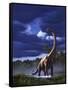 A Startled Brachiosaurus Splashes Through a Swamp Against a Stormy Sky-null-Framed Stretched Canvas